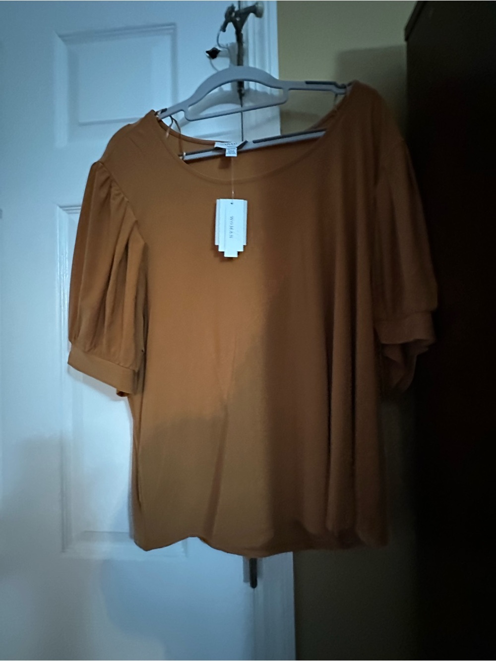Short-Sleeve Blouse in Mustard with Subtle Puff Sleeves